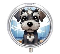 Adorable pilulier de voyage Schnauzer à 3 compartiments avec miroir - Pilulier portable pour poche ou sac à main - Boîte à médicaments hebdomadaire pour médicaments quotidiens