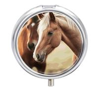 Adorable pilulier rond en forme de cheval à 3 compartiments avec miroir - Petit pilulier de voyage - Joli organisateur de vitamines portable pour le quotidien - Pour poche et sac à main