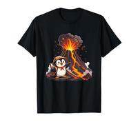 Adorable Pingouin Explorateur à côté du Volcan en éruption de Lave T-Shirt