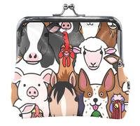 Adorable porte-monnaie en cuir avec boucle en cuir pour femme Motif animaux de la ferme Marron, Adorables animaux de la ferme marron, Classique