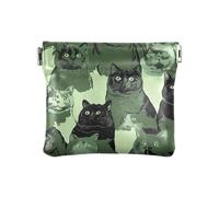 Adorable porte-monnaie en cuir avec motif chouette et branches florales Crème Pour femme et fille, Sweet British Shorthair Cats Vert, 1 size, Moderne