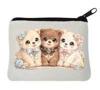 Adorable porte-monnaie en néoprène avec nœud et ourson Blanc 10 x 11 cm