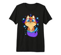 Adorable Princesse Chat sirène Licorne avec Couronne Fille Kawaii T-Shirt Haut de Gamme