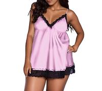 Adorable pyjama grande taille sous-vêtements dentelle robe de nuit sous-vêtements bébé poupée nylon lingerie, Rose, 6XL