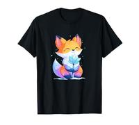 Adorable Renard Chibi Tenant Une Fleur de Glace Kawaii Fantaisie T-Shirt