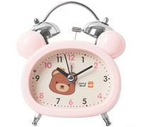 Adorable réveil en forme d'ours et de lapin avec veilleuse douce pour cadran, mouvement de balayage silencieux, double cloche en métal pour réveil (D)