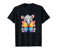 Adorable rhinocéros câlinant Un Papillon Arc-en-Ciel coloré T-Shirt