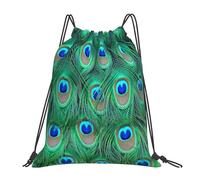 Adorable sac à dos de sport à cordon de serrage motif paon vert, résistant à l'eau, pour femmes et hommes