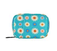 Adorable sac à médicaments portable avec compartiments amovibles Motif marguerites Pêche Blanc Bleu
