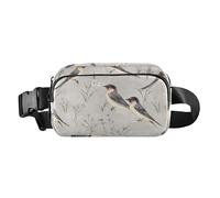 Adorable sac banane tendance pour homme et femme - Grande capacité - Avec sangle réglable - Pour entraînement, course à pied, randonnée - Crème, Oiseaux hirondelles grises, 1 size