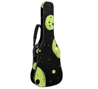 Adorable sac rond pour guitare acoustique avec 2 poches, bandoulière réglable et crochet arrière, convient pour guitares électriques, basses et guitares classiques Vert, Mignon rond vert Alien Moon,