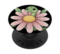 Adorable Serpent Souriant en Fleur pour Les Amoureux des Reptiles PopSockets PopGrip Adhésif