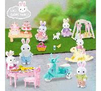 Adorable set de jeu de maison de famille de lapins avec mini poupées peluches. Jouets de jeu de rôle pour enfants, cadeau pour la Saint-Valentin, le panier de Pâques, ou l'anniversaire. Une famille de
