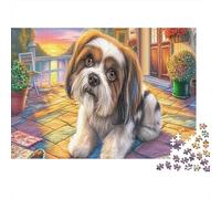 Adorable Shih Tzu couché au Sol 1000 Pieces Puzzles Adults and Children Pet Cadeau Anti-Stress Activité De Détente Décoration De Salon 38x26cm/1000pcs