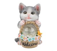 Adorable statue de chat à énergie solaire avec orbe lumineuse, décoration de jardin en résine pour cour, terrasse, balcon, idée extérieure unique (chat gris avec balle)