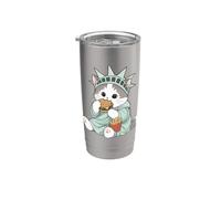 Adorable statue de la Liberté Chat Burger Freedom NYC Souvenir Gobelet isotherme en acier inoxydable double paroi