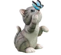 Adorable Statuette de Chat de Jardin avec Papillon et Lumière Solaire, Réaliste, Cadeau de Pendaison de Crémaillère, Figurine de Pelouse, Gris