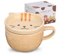 Adorable tasse à café en céramique chat avec couvercle, tasse à café ou tasse à thé pour les amoureux des chats, nouveauté amusante tasse de petit déjeuner chat pour femmes, amis, enfants, Noël