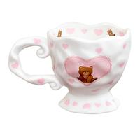 Adorable tasse en forme d'ours avec nœud rose, 414 ml, fabriquée à la main de style kawaii pour café, thé, lait, cadeau fantaisie amusant pour femmes, filles, maman, anniversaire, Noël, fête des mères