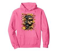 Adorable Teckel avec Feuilles d'automne Chien Wiener Sweat à Capuche, Unisexe pour Adultes, Rose Vif, L
