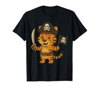 Adorable Tigre Pirate Aventure avec Drapeau Jolly Roger T-Shirt