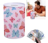 Adorable tirelire rose - Tirelire en forme de papillon - Jolie décoration de table et pot de rangement pour pièces de monnaie pour enfants - Coffre au trésor incassable pour filles - Taille 14 cm