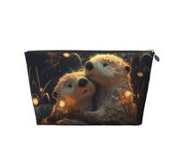 Adorable trousse de maquillage en cuir avec paire de loutres, trousse de toilette de voyage pour femme, trousse de maquillage en cuir, jolie trousse de maquillage, Argenté, One Size