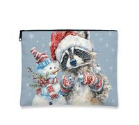 Adorable trousse de maquillage en forme de raton laveur, bonhomme de neige, pochette de voyage pour femme, petite trousse de toilette portable en toile à fermeture éclair, trousse de toilette pour les