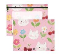 Adorable trousse de rangement pour classeur à 3 anneaux, lot de 2 fournitures scolaires, dessin animé, fleurs colorées, estuche para lapices