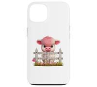 Adorable Vache écossaise Rose avec Fleurs de Veau Coque pour iPhone 13