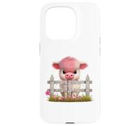Adorable Vache écossaise Rose avec Fleurs de Veau Coque pour iPhone 15 Pro
