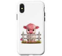 Adorable Vache écossaise Rose avec Fleurs de Veau Coque pour iPhone X/XS