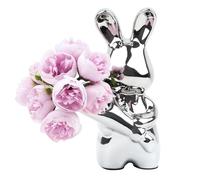 Adorable Vase Lapin avec Fleurs artificielles, Statue en céramique Tenant Une Fleur, Ornement Animalier pour décoration d'intérieur, étagère, Bureau et cheminée.