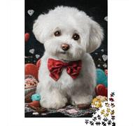 Adorable White Poodle with Red Bow Tie Puzzle 1000 Pieces Cadeau Unique Jeu Éducatif Challenge Toy À De Qualité Supérieure Peinture Art pour Adultes Enfants 70x50cm/1000pcs