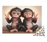 Adorables bébés singes - Puzzle Stimulant de 1000 pièces Deux chimpanzés Faisant Le Signe de la Paix - Jeu de réflexion pour Adultes Adolescents et Seniors - 52 x 38 cm