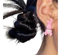 Adorables boucles d'oreilles lapin rose 3D-boucles d'oreilles en forme d'animal mignon et charmant pour femmes et filles