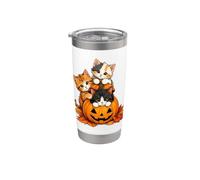 Adorables chatons citrouille d'Halloween feuilles d'automne Gobelet isotherme en acier inoxydable double paroi