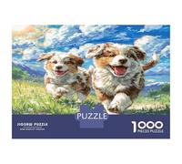Adorables Chiens de Compagnie, Deux Terriers dans Un Champ ensoleillé. Puzzle de 1000 pièces en Carton 100% recyclé. Décoration Unique et Magnifique. Dimensions : 38 x 26 cm.