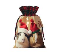 Adorables cochons d'Inde portant un chapeau de Noël - Sacs en toile de jute avec cordon de serrage, motif écossais, emballage respectueux de l'environnement pour Noël ou anniversaire.