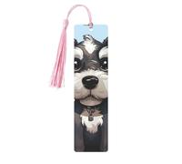 Adorables marque-pages en métal avec pompons en forme de schnauzer - Pendentifs uniques faits à la main - Marque-page en bois à suspendre - Ornements mignons pour les amateurs de livres, cadeaux