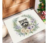 Adorables Petites Fleurs Sauvages Raton Laveur Paillasson pour l'intérieur - - Style Aquarelle Paillasson Antidérapant Anti-saleté Lavable pour Porte d'entrée entrée Balcon, Beige