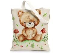 Adorables sacs à provisions en toile avec motif d'ours, réutilisables, légers, lavables, beige, 13x15 Inch