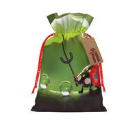 Adorables sacs de Noël avec cordon de serrage imprimé coccinelle avec parapluie, taille M | Sacs de rangement réutilisables pour cadeaux de Noël, ruban de Noël rouge