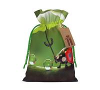 Adorables sacs de rangement réutilisables en forme de coccinelle avec parapluie imprimé avec cordon de serrage, ruban de Noël vert