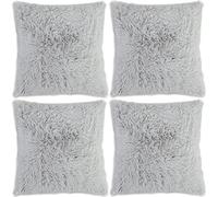 Adore 4X Housses de Coussin à Poil Super Doux, Fausse Fourrure 43x43 cm - Argenté