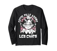 Adore Les Chats Humour Drole Femme Fille avec Trois Chats Manche Longue