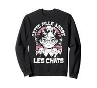 Adore Les Chats Humour Drole Femme Fille avec Trois Chats Sweatshirt