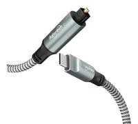 Adoreen Câble audio optique numérique USB C vers Toslink de 4,6 m, USB 2.0 mâle vers port SPDIF mâle, adaptateur fibre optique tressé pour TV/barre de son, Sony PS5, haut-parleurs et home cinéma