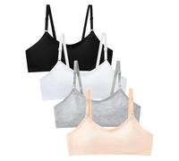Adorel Brassiere Soutiens-Gorge de Sport avec Rembourrage Coton Fille Lot de 4 Noir Blanc Gris Beige 12-16 Ans