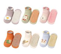 Adorel Chaussettes Antidérapantes Coton Basse Motif Animaux Bébé Lot de 6 Enfance Heureuse 1-3 Ans (Taille du Fabricant M)